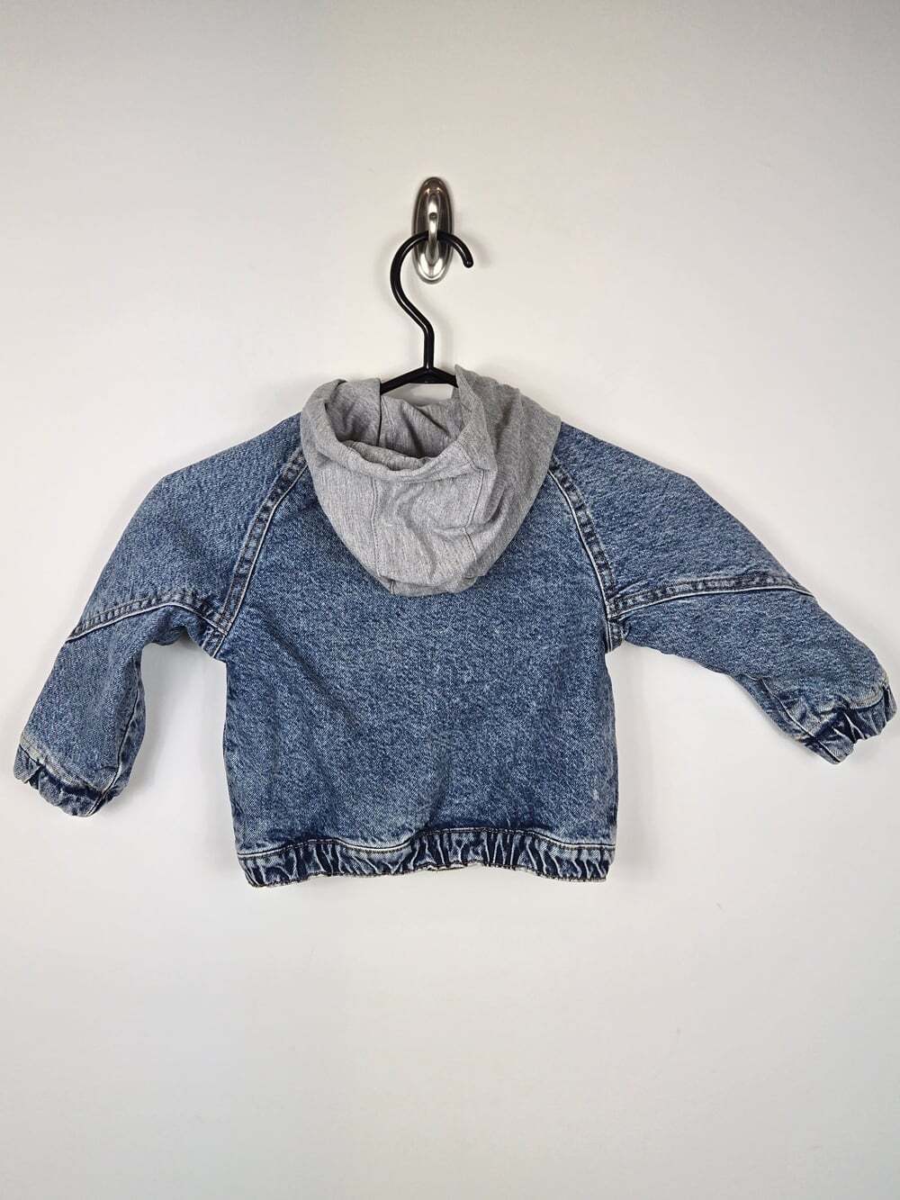Zara Baby Denim Bomber Jacket 18-24M Blue Hooded Y2K Kids Streetwear - Picture 6 of 8